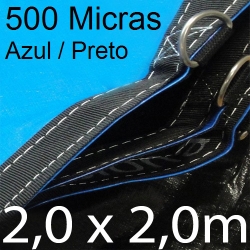 POLYLONA SUPER 2,0x2,0m PP/PE AZUL/PRETO 500 MICRAS com argolas "D" INOX a cada 50cm